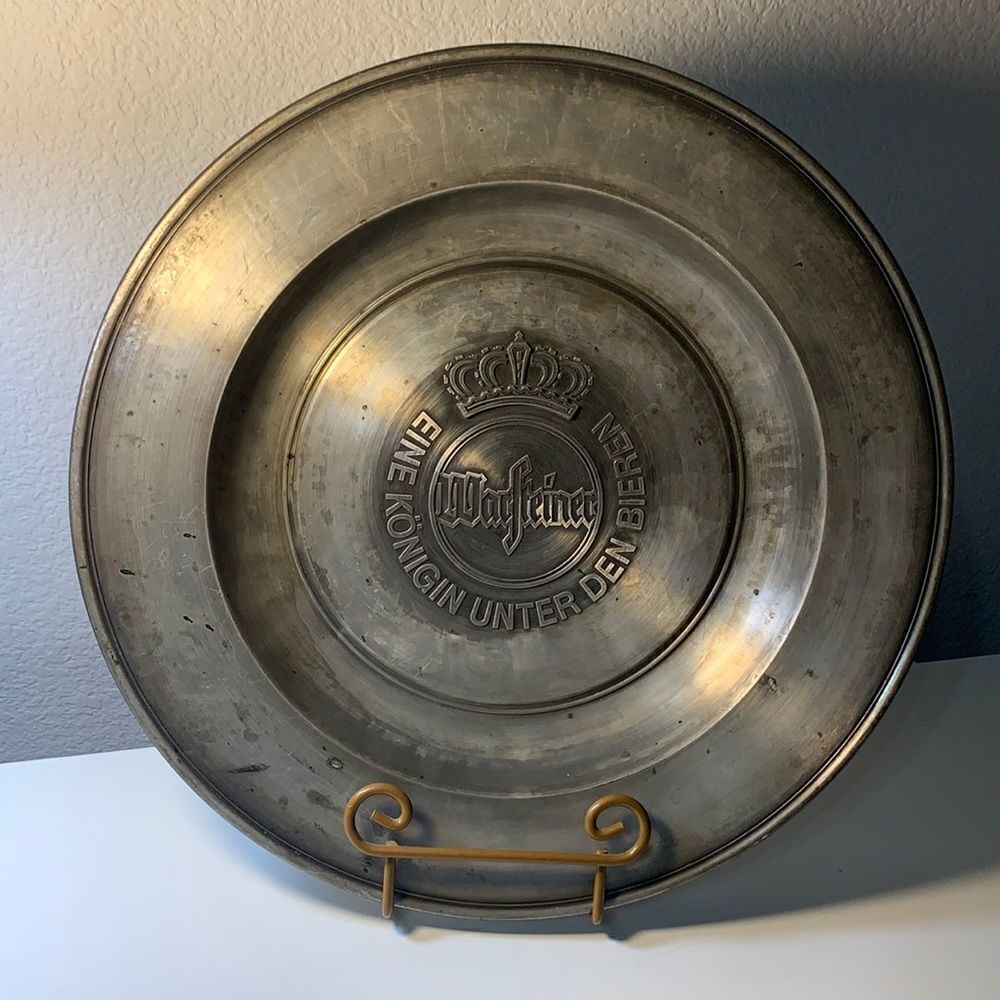 Warsteiner Beer Silver Round Bar Serving Tray Pilsner Lager Ale Metal Man Cave